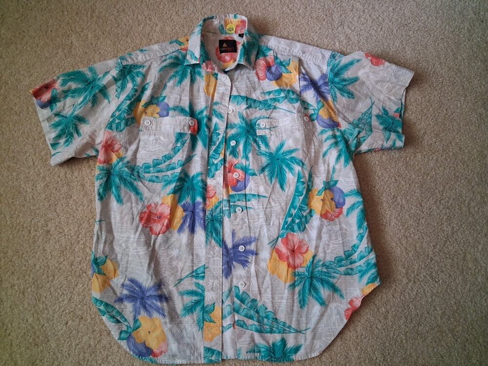 Women's Liz Sport Petites Size Small Tropical Linen Button-Up Top